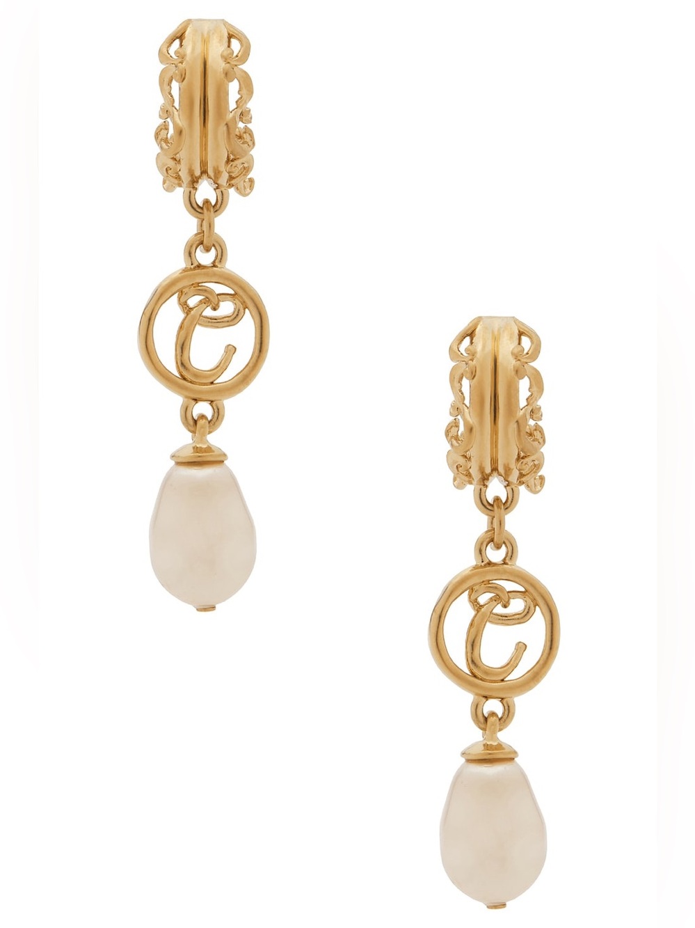 Chloe Pearl Drop Earrings in Brass